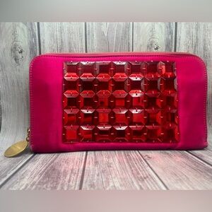 STELLA MCCARTNEY Falabella Crystal Jeweled Pink/ Fuchsia Satin Clutch Bag